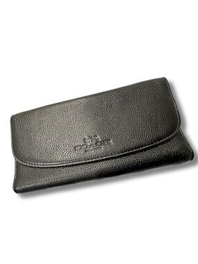 Coach Slim Envelope Wallet Pebbled Leather Black F52715 Card Holder Clutch
